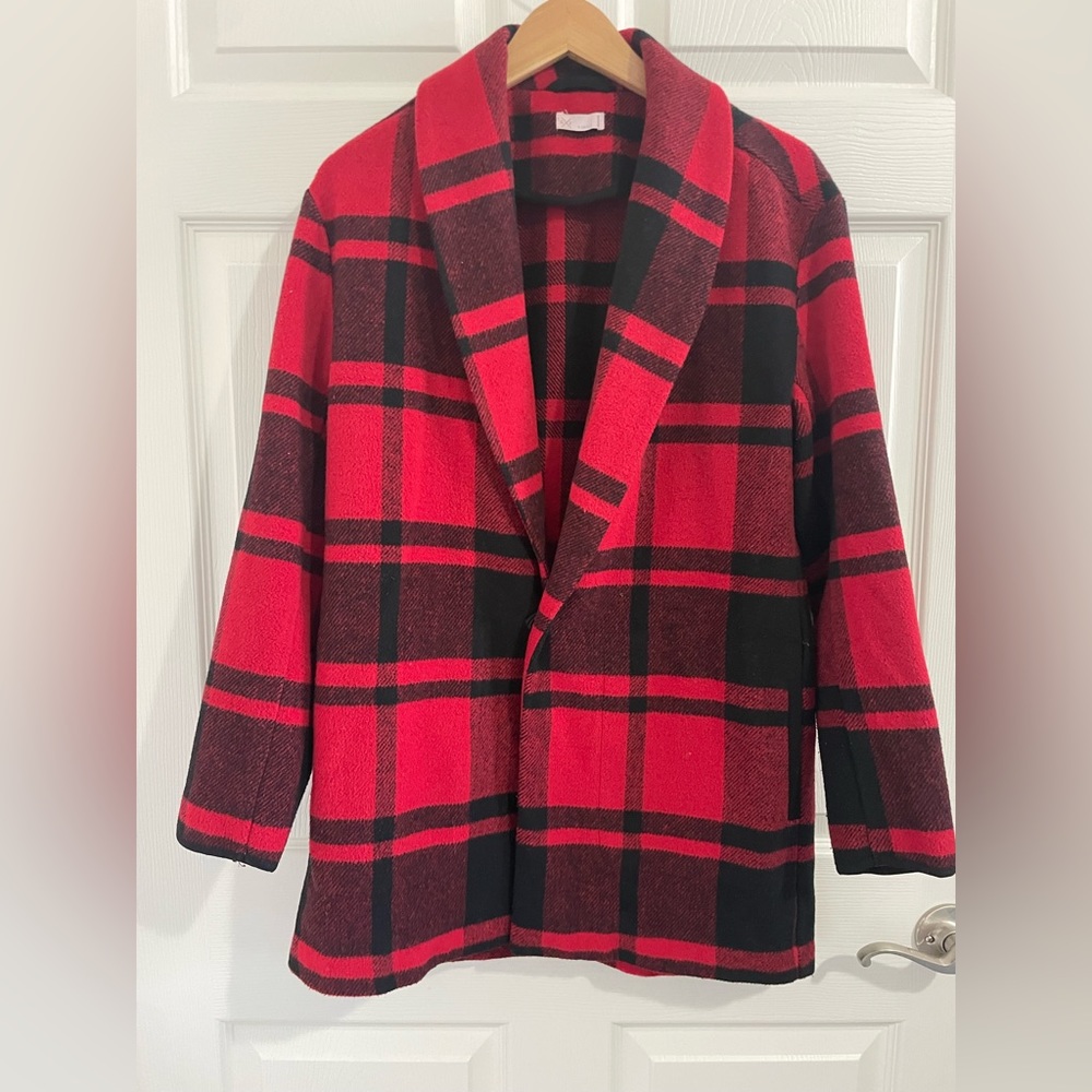 EUC Gentle Fawn Oversized Buffalo Check Shawl Collar Coat.